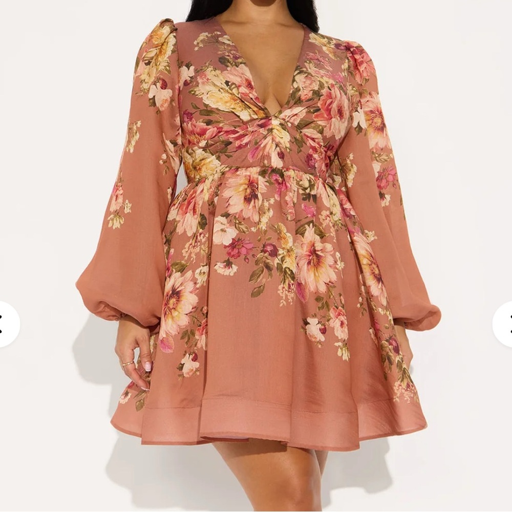 Esme Floral Long Sleeve Mini Dress - Rose